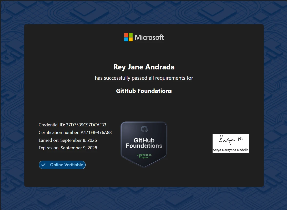 GitHub Foundations Certification certificate